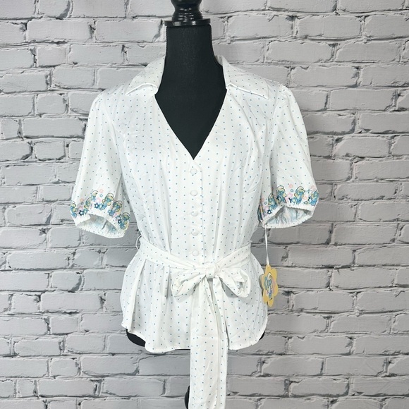 Unique Vintage Tops - Unique Vintage x The Smurfs NEW Retro Polka Dot Blouse Top 1X/16 White Kidcore